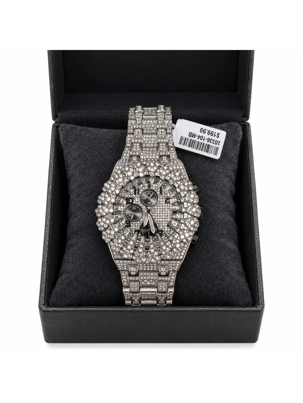 #833 Silver Tone Crystal Sunburst Watch 45mm NWT Box